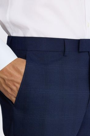 Moss Slim Fit Navy Blue Check Trousers