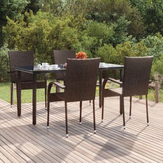 vidaXL Vidaxl - Juego De Comedor De Jard&iacute;n 5 Piezas Rat&aacute;n Sint&eacute;tico Marr&oacute;n