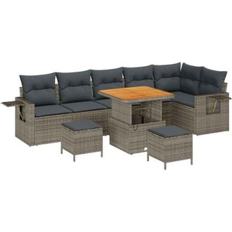 vidaXL Conjunto De Sof&aacute; De Jard&iacute;n 9 Pcs Gris Rat&aacute;n Sint&eacute;tico Vidaxl