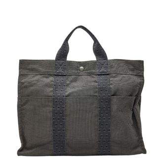 Herm&egrave;s Her Line Gray Canvas Handbag Tote Bag (Pre-Owned)
