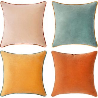 OEM Fundas De Coj&iacute;n Decorativas De Terciopelo, Juego De 4 Piezas (45 X 45 Cm), Doble Cara Rosa/azul, Se Permite Combinar Los Colores, Rellenos De Almohada