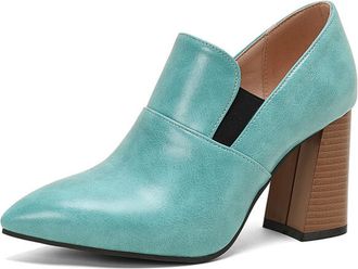 Generic Women Pointed Toe Ankle Shoes Elastic Panel Chunky Ribbed Block Heel Slip On Design Narrow Toe Cap Contrast Heel Detail Non Slip Comfortable Daily Sho