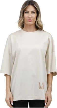 Max Mara Zachte Katoenen Jersey T-shirt met Driekwart Mouwen - Dames - T-shirts - Beige - M - Katoen - Tops