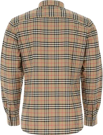 Burberry Mens Check Cotton Shirt Beige Elastane