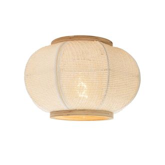 QAZQA Qazqa - Oriental L&aacute;mpara De Techo De Estilo Oriental Color Natural - Rob Acero /textil /madera Redonda Adecuado Para Led Max. 1 X 15 Watt