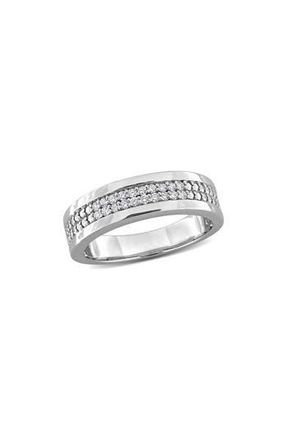 Delmar Mens Sterling Silver Pav&eacute; Lab Grown Diamond Band Ring in White at Nordstrom Rack, Size 13
