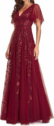 Ever-pretty A-Line Gown In Burgandy