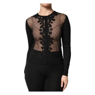 Dolce & Gabbana Transparant Knopen Cardigan - Dames - Vesten - Zwart - 2XS - Truien & Vesten