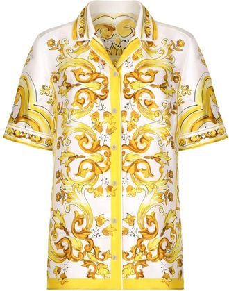 Dolce & Gabbana Majolica-print silk shirt - women - Silk - 38 - Yellow