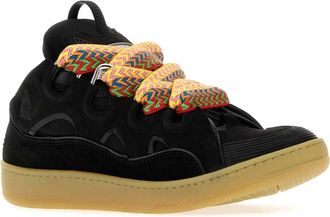 Lanvin Mens Black Leather And Fabric Curb Sneakers Noir