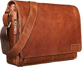 STILORD Rick Vintage Shoulder Bag Leather Satchel Bag Laptop Bag 15.6 inches Messenger Bag Genuine Buff-Leather, Colour:Shiny Cognac Brown