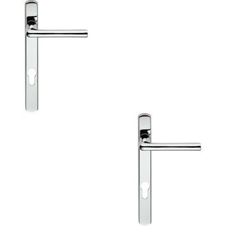 Loops 2x PAIR Straight Lever on Narrow Euro Lock Backplate 220 x 26mm Polished Chrome