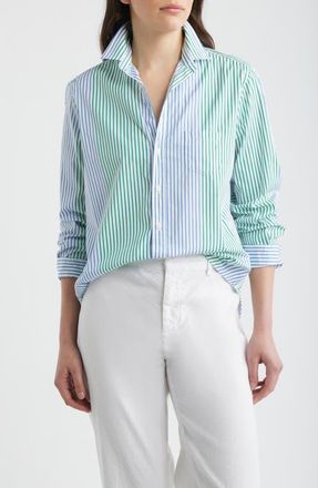 Frank & Eileen Eileen Relaxed Button-Up Shirt in Bright Green Blue Stripe at Nordstrom, Size X-Large