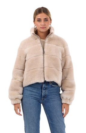 Gorski Genuine Shearling Horizontal Zip Jacket in Beige at Nordstrom, Size X-Large