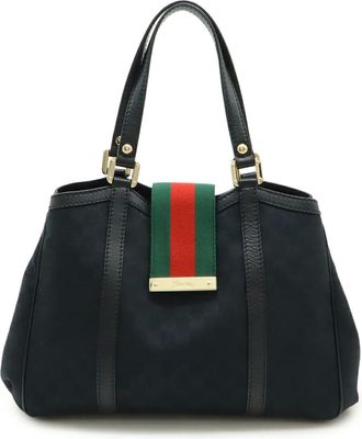 Gucci Gg Canvas Black Green Red Color Gg Canvas Leather Shoulder Bag Tote Bag (Pre-Owned)