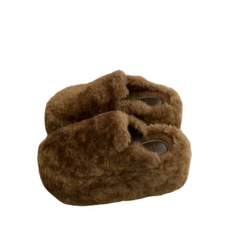 Generic YUJIEBB Flats Platform Slippers Fur Women Cotton Casual Mules Shoes Home Snow Boots Cozy Dress Mujer Zapatos Brown