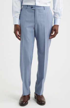 Berle Lightweight Flat Front Mesh Weave Wool Dress Pants in Blue Mix at Nordstrom, Size 40