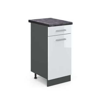 Vicco Mueble Bajo De Cocina R-line, Blanco Alto Brillo, 40 Cm, Et Antracita