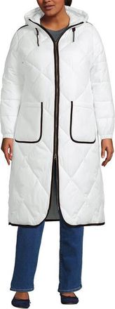 Lands End FeatherFree Insulated Diamond Quilted Maxi Coat in White at Nordstrom, Size 3X