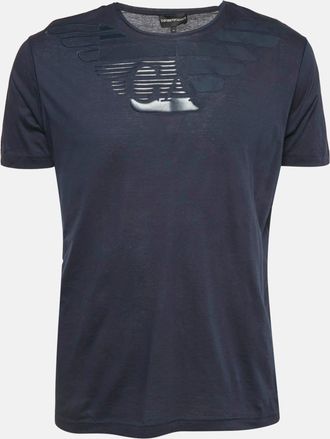 Emporio Armani Logo Print Navy Blue Cotton Round Neck T-Shirt