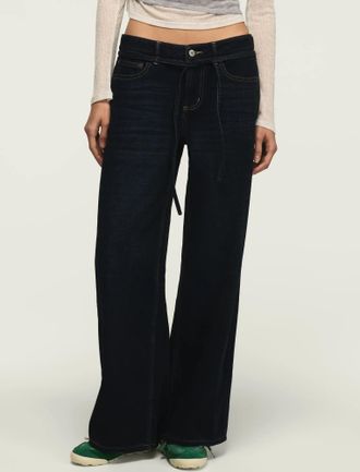 Lucky Brand Womens Denim Luxe Belted Wide Leg