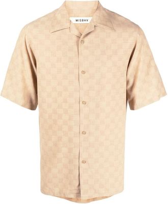 Misbhv monogram-print short-sleeve shirt - men - Wool/Viscose - L - Neutrals