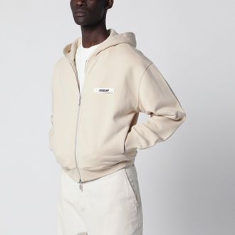 Jacquemus Felpa con zip beige con logo in Gros Grain
