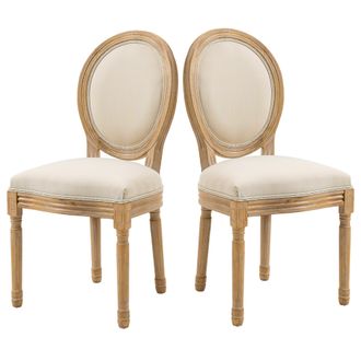 HOMCOM Homcom - Set 2 Sedie Imbottite Vintage Da Soggiorno R&eacute;tro In Legno Tessuto Bianco