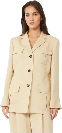 Max Mara Jassen, Dames, Beige, M, Linnen, Linnen Blend Safari Jas