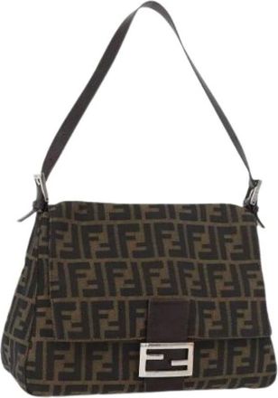 Fendi Pre-owned Shoulder Bags, female, Brown, Size: ONE SIZE Pre-owned Zucca Canvas Shoulder Bag