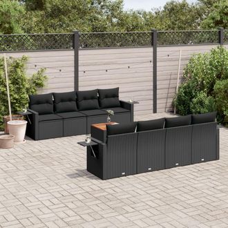 vidaXL Set De Sof&aacute;s De Jard&iacute;n 8 Piezas Y Cojines Rat&aacute;n Sint&eacute;tico Negro Vidaxl