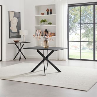 Furniturebox Leonardo Rectangular Black Wood & Metal 4 Seater Dining Table