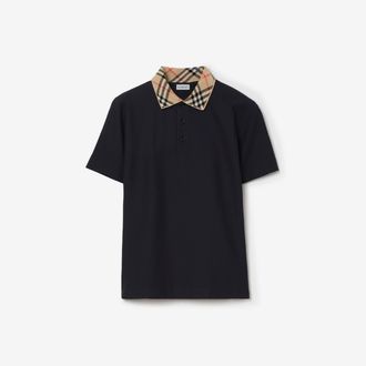 Burberry Check Collar Cotton Polo Shirt