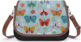 Generic Colorful Butterfly Pattern Small Womens Crossbody Bags Shoulder Handbag with Adjustable Strap for Travel