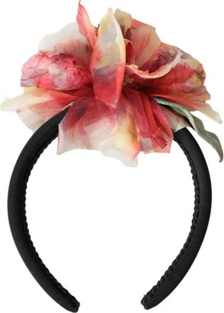 Dolce & Gabbana Bloemen Zwart Tiara Vrouwen Haarband Diadeem - Dames - Haaraccessoires - Zwart - ONE Size - Polyester - Accessoires