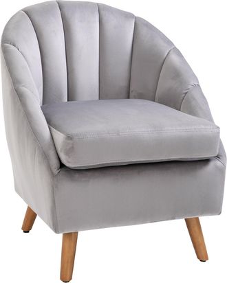 HOMCOM Velvet Fabric Single Sofa Accent Chair Solid Wood Leg Upholstered Grey | TJ Hughes