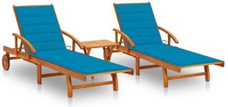 vidaXL Vidaxl - Tumbonas Con Mesa Y Cojines 2 Uds Madera Maciza De Acacia