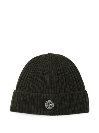 Stone Island Olive Green Logo Knitted Beanie Cap