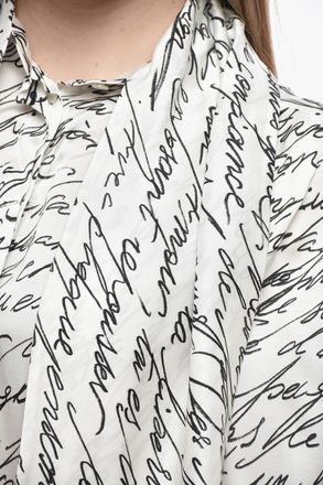 Balmain Blusa Tie Neck in Satin Motivo Signature Balmain