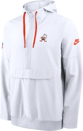 Nike Cleveland Browns Alt Anorak Nike Mens NFL 1/2-Zip Hooded Jacket in White | 03AT938ZQ93-J5Z