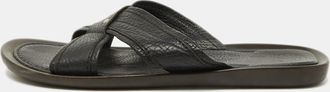 Sergio Rossi Black Leather Cross Strap Flat Sandals