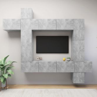 vidaXL Set Muebles De Sal&oacute;n Tv 9 Pzas Madera Ingenier&iacute;a Gris Hormig&oacute;n Vidaxl