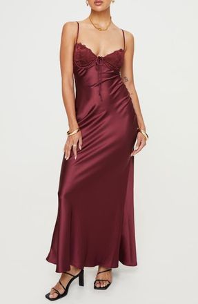 Princess Polly Fadyen Bias Cut Satin Maxi Dress in Dark Red at Nordstrom, Size 10