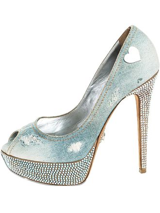 Philipp Plein 145mm denim crystal pumps - Blue