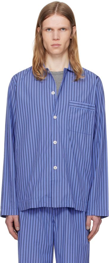 Tekla Navy Poplin Long-Sleeved Pyjama Shirt from $230.00