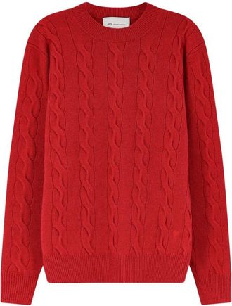 Ami Cable Knit Sweater with Embroidered Logo Detail