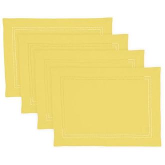 Solino Home Linen Placemats - Linen Double Hemstitch, 14 x 19 in Sunshine Yellow at Nordstrom, Size Medium