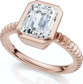 Pompeii3 Certified 2 - 6Ct Solitaire Emerald Diamond Bezel Engagement Ring Gold Lab Grown