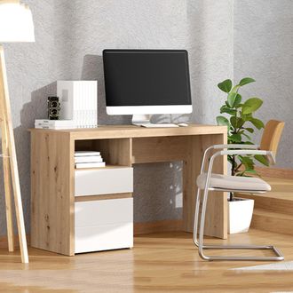 Dmora Escritorio Flam, 2 Cajones, 2 Estantes, Un Compartimento, 127x52x77h Cm Roble Nodoso Marr&oacute;n