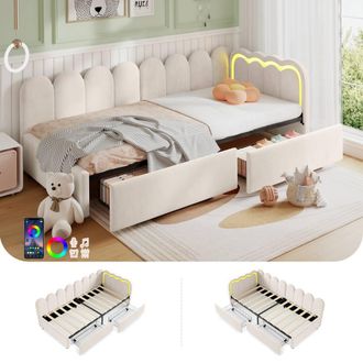Matteo Modern Single Velvet Daybed - Smart RGB LED & Storage Drawers, Beige